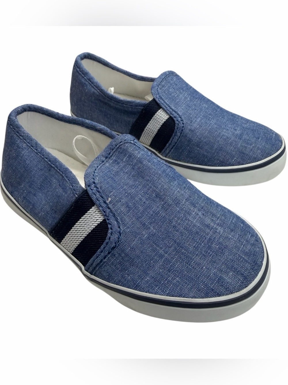 Janie & Jack Chambray Stripe Slip-on Sneakers